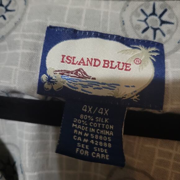 Island Shares Shirt Mens 4x Gray Pattern Button Up 100% Silk - Picture 3 of 10